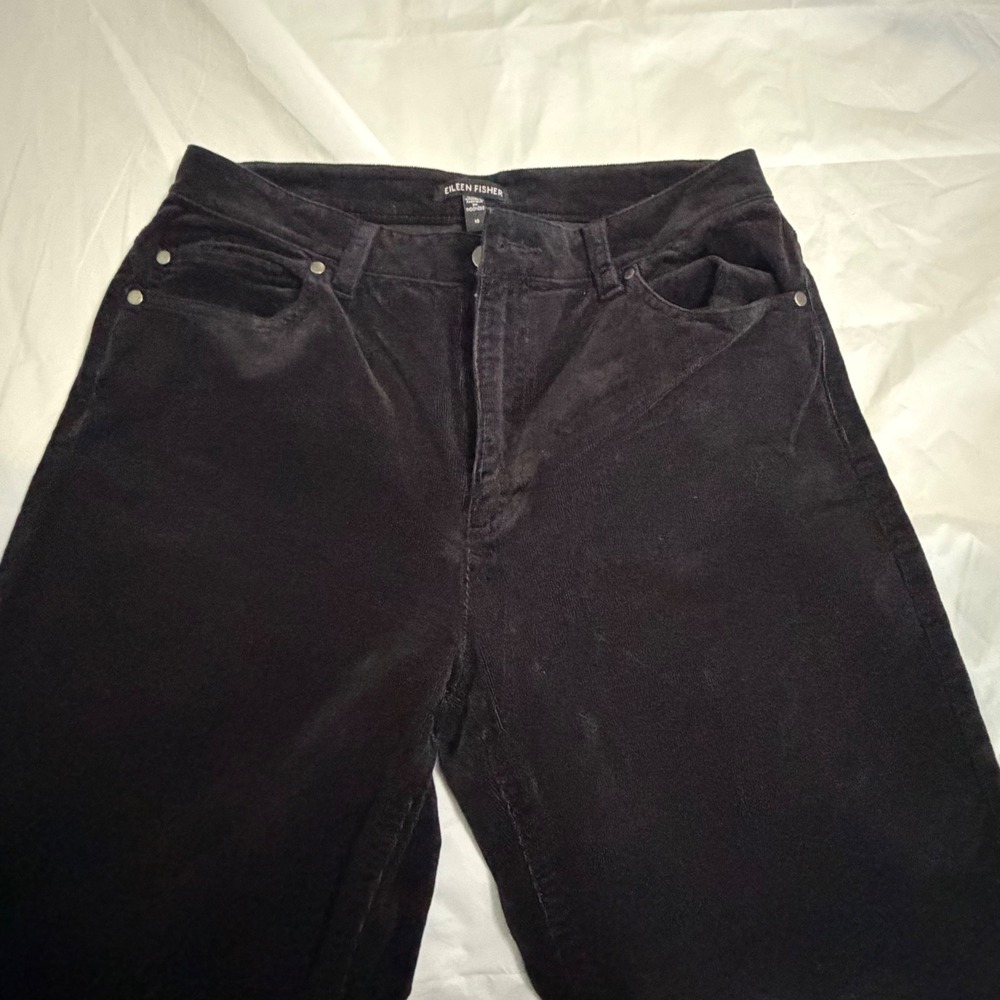 Eileen Fisher Womens Organic Cotton Corduroy Wide Leg Pants 10 Black Stretch Lux